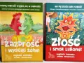 Dwie książki dla dzieci: "Zazdrość i wyścigi żółwi" oraz "Złość i smok LuBomit". To filmy animowane o emocjach, które pomagają je zrozumieć.