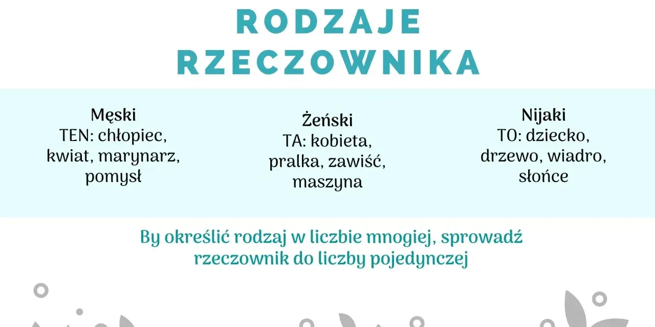 Rodzaje rzeczownika: męski (ten: chłopiec), żeński (ta: kobieta), nijaki (to: dziecko). Poznaj, co oznaczają rzeczowniki!