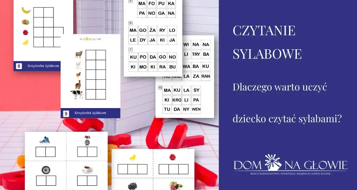 Karty pracy do nauki czytania sylabami: krzyżówki ze zwierzętami, owocami i przedmiotami.
