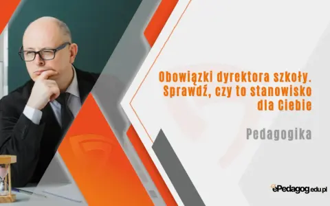 Zamyślony dyrektor szkoły podstawowej w okularach, zastanawia się nad obowiązkami. Czy to stanowisko dla Ciebie? Pedagogika.