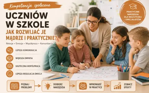 Nauczycielka z uczniami rozwija kompetencje społeczne, ucząc lepszej komunikacji, empatii i współpracy.