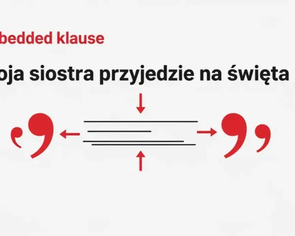 Moja siostra przyjedzie na święta" - czy przed "że" stawiamy przecinek? Grafika ilustruje zdanie z wtrąceniem.