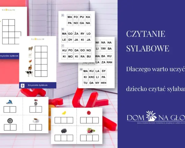 Karty pracy do nauki czytania sylabami: krzyżówki ze zwierzętami, owocami i przedmiotami.