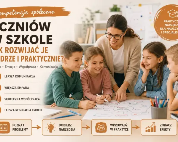 Nauczycielka z uczniami rozwija kompetencje społeczne, ucząc lepszej komunikacji, empatii i współpracy.