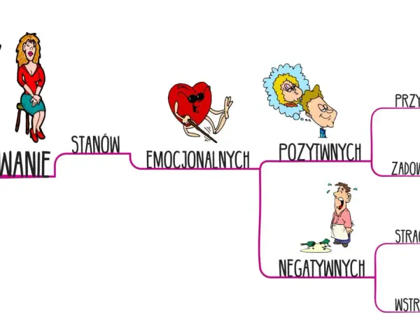 Schemat pokazuje, jak wygląda mózg, dzieląc emocje na pozytywne (przyjemność, zadowolenie) i negatywne (strach, wstręt).
