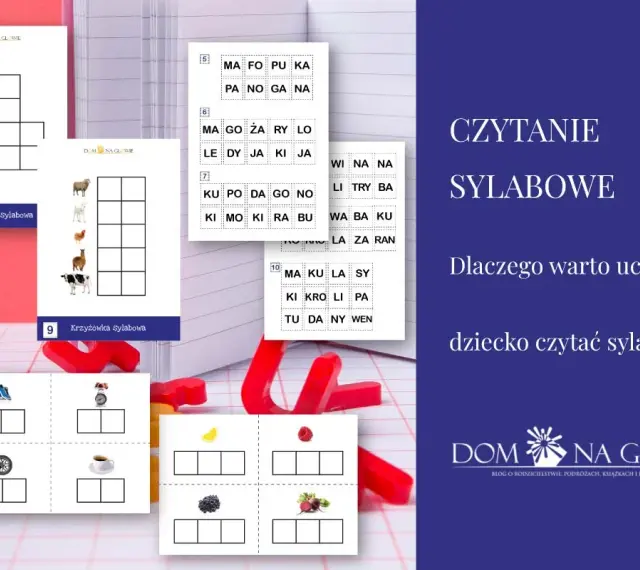 Karty pracy do nauki czytania sylabami: krzyżówki ze zwierzętami, owocami i przedmiotami.