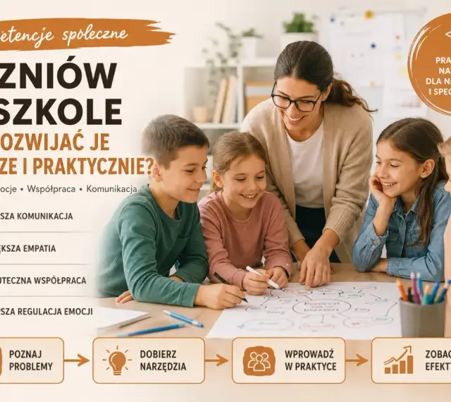 Nauczycielka z uczniami rozwija kompetencje społeczne, ucząc lepszej komunikacji, empatii i współpracy.